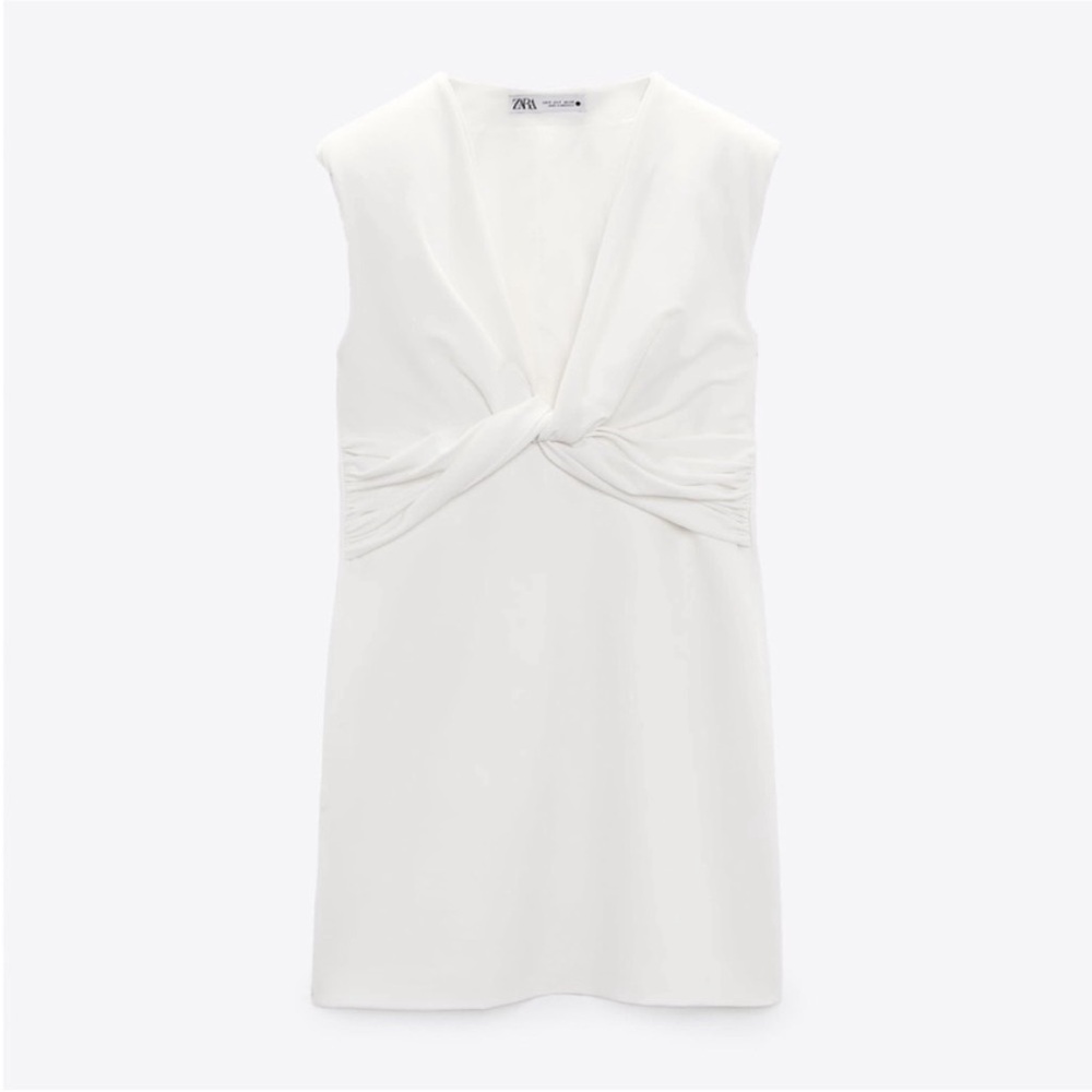 Zara Elegant White Twist-Front Dress - Picture 3 of 4